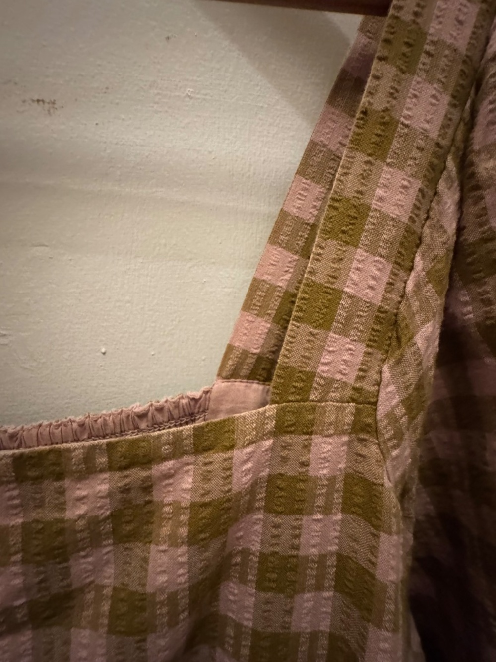 Madewell Pink Green Gingham Square Neck Puff Sleeve Dress XL Cottagecore - Picture 12 of 12